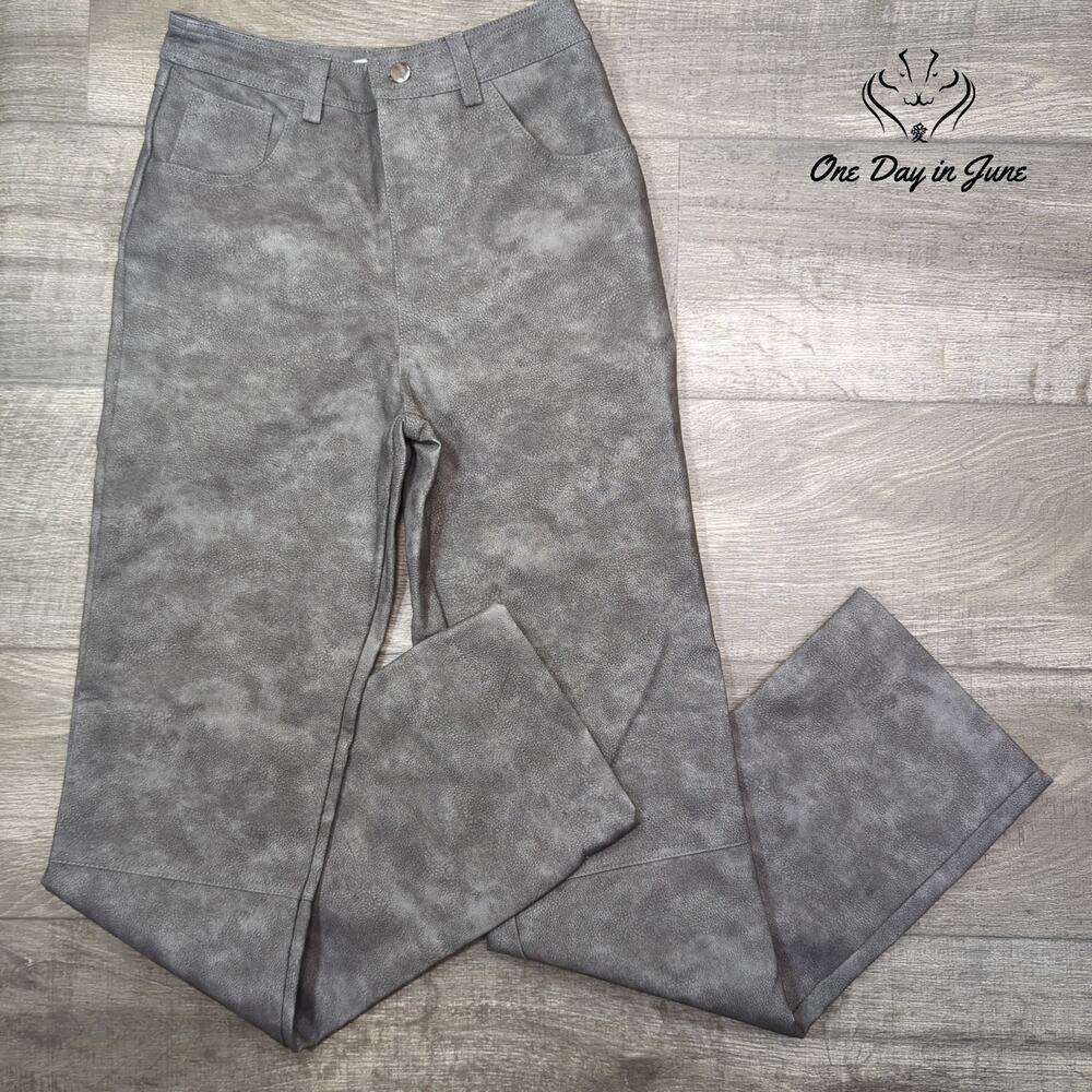 Topshop Faux Leather Straight Leg Pants Gray Washed High Rise Size 8